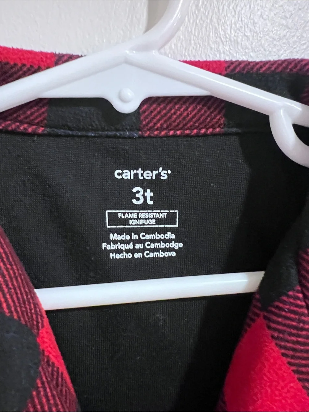 Carter's Toddler 3T Red & Black Buffalo Check Plaid Santa Pocket Pajama Set GUC